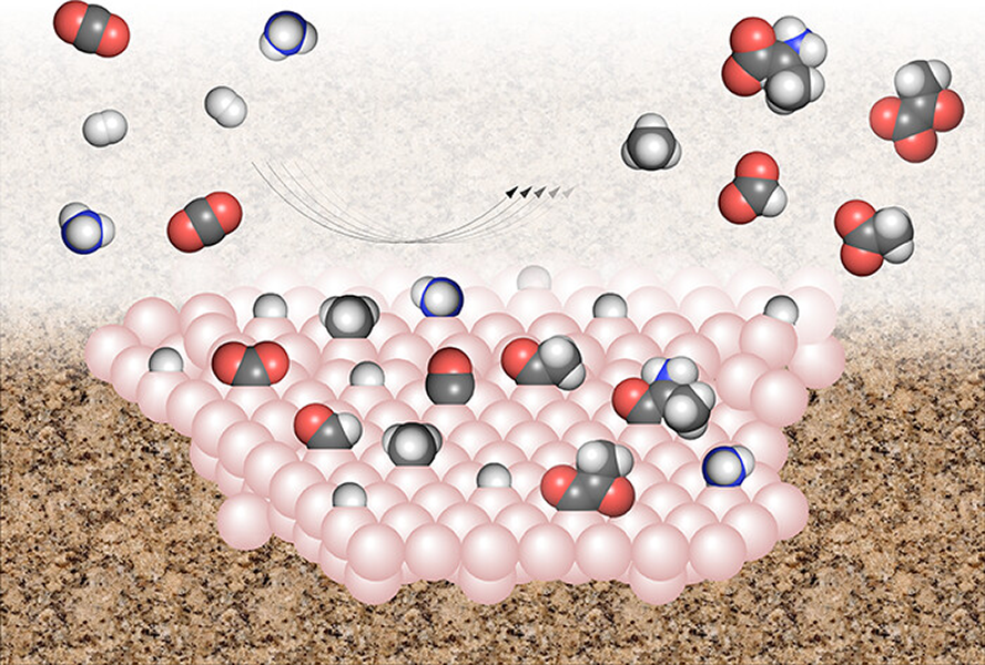 Illustration shows hydrothermal pores and the emergence of small organic molecules.
