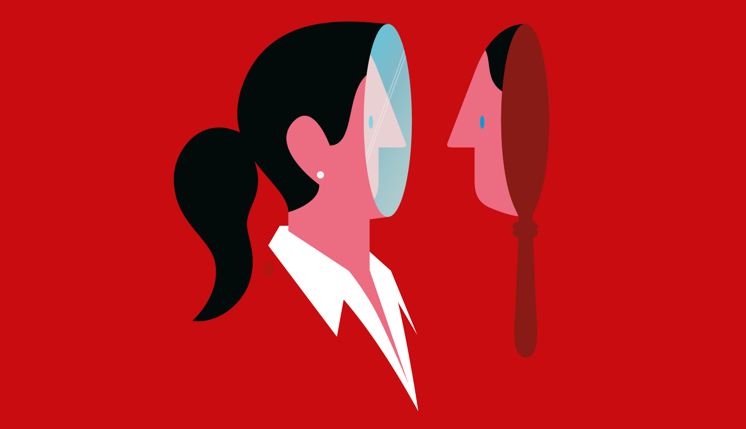 Conceptual illustration of a woman looking at her reflection.